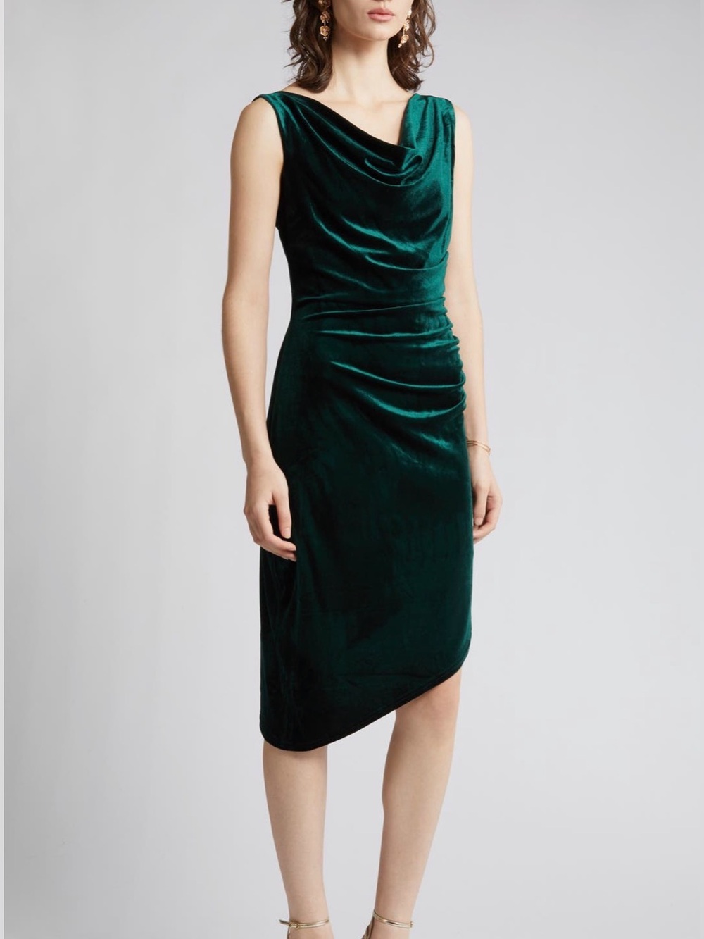 Sam Edelman Emerald Green Velvet Cowl Midi Dress